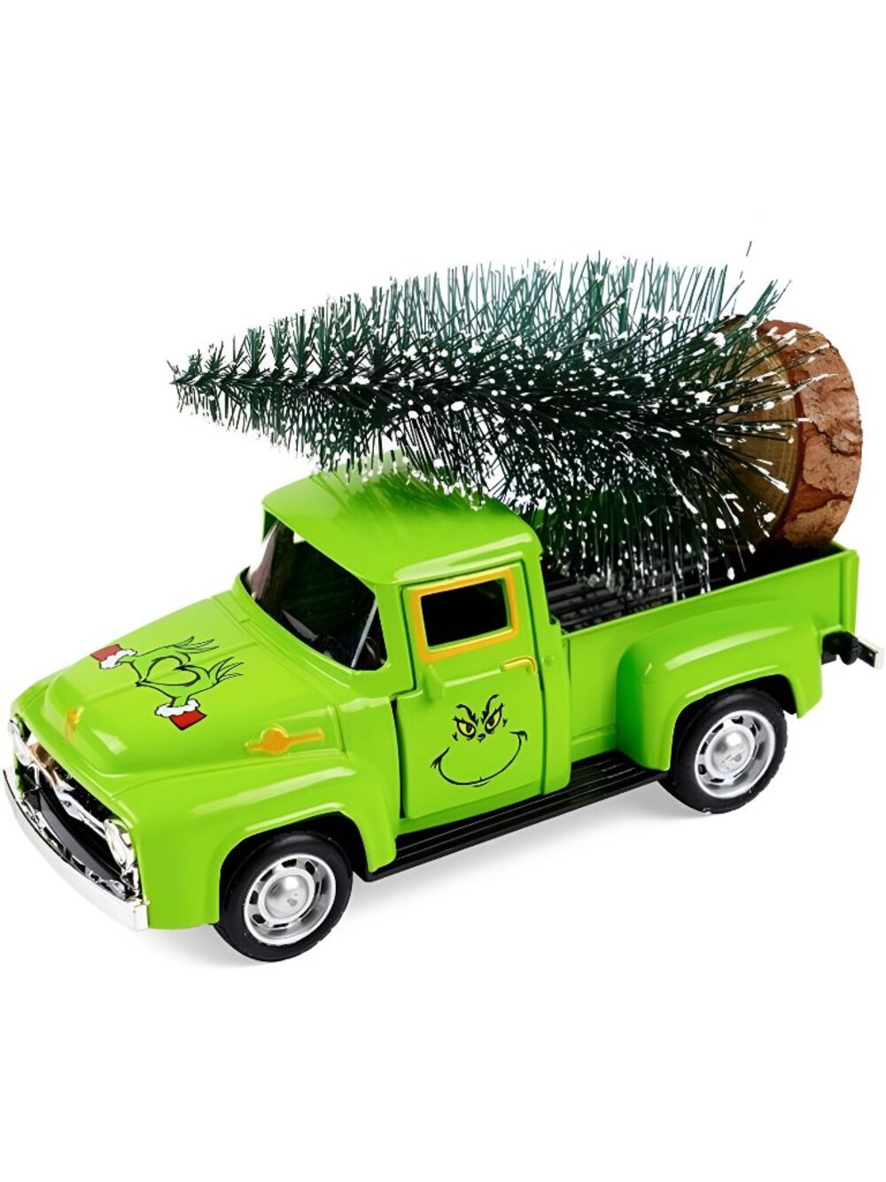 Green Christmas Truck Decor with Faux Tree - 4.7'' Vintage Green Truck Table